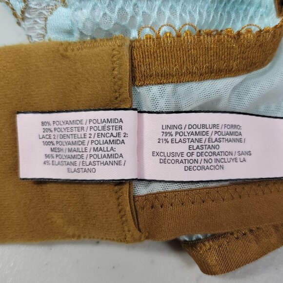 Victoria's Secret Dream Angels Push Up Bra Blue Gold 36DD Underwire Plunge Lace - Picture 10 of 11